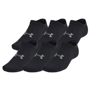 Under Armour Unisex Essential No Show Socks - 6 Pack, Men's, Medium, Black/Black/Castlerock