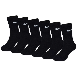 Nike Little Kids' Performance Basic Crew Socks - 6 Pack, XS, Black
