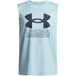 Under Armour Boys UA Tech Hybrid Print Tank Top, Boys', Medium, Stream/Downpour Gray