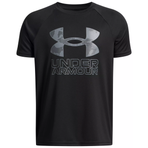 Under Armour Boys' Tech Hybrid Print T-Shirt, Small, Black/Mod Gray