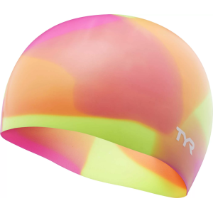 TYR Youth Tie Dye Swim Cap, Kids, Yellow/Orange/Pink