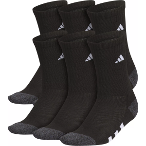 adidas Youth Athletic Cushioned 6-Pack Crew Socks, Size 2-5, Black