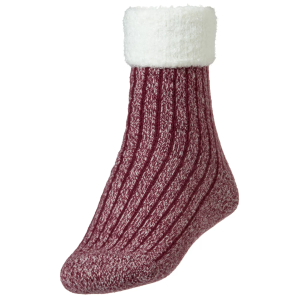 Northeast Outfitters Women's Rib Crew Cozy Cabin Cuffed Socks, Medium, Burgundy