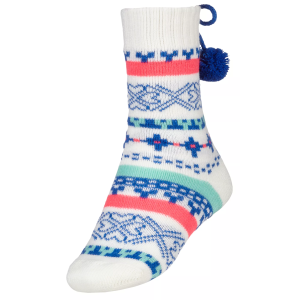 Northeast Outfitters Youth Cozy Cabin Nordic Heart Pom-Pom Crew Socks, Blue
