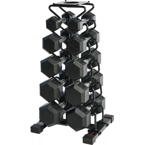 ETHOS 150 lb Rubber Hex Dumbbell Set+ Rack