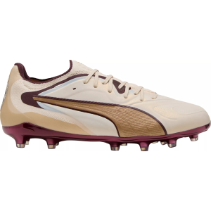 PUMA King 20 Ultimate FG/AG Soccer Cleats, M9.5/W11, Beige/Maroon