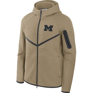 Nike Men's Michigan Wolverines Neutral Olive Tech Fleece Full-Zip Hoodie, XXL, Green