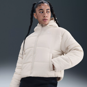 Nike Women's Sportswear Classic Puffer Therma-FIT Loose Hooded Jacket, XL, Light Bone