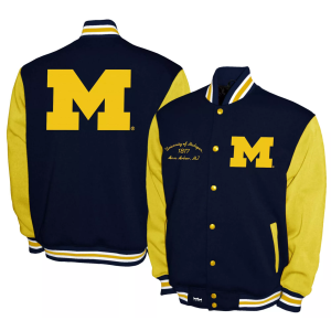 Franchise Club Men's Michigan Wolverines Navy Club Fleece Varsity Jacket, 3X, Blue