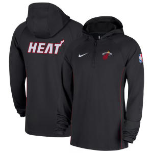 Nike Men's Miami Heat Black On Court Zone Warmup Quarter-Zip Hoodie, Small