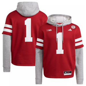 adidas Men's Nebraska Cornhuskers #1 Medium Red Hooded Jersey, XL