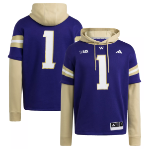 adidas Men's Washington Huskies #1 Dark Purple Hooded Jersey, Large
