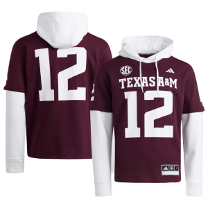adidas Men's Texas A&M Aggies #12 Medium Red Hooded Jersey, XXL