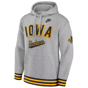 Nike Men's Iowa Hawkeyes Dark Grey Heather Legacy Retro Hoodie, Small, Gray