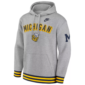 Nike Men's Michigan Wolverines Dark Grey Heather Legacy Retro Hoodie, Small, Gray