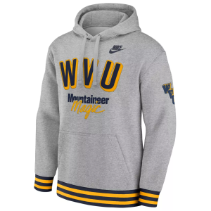 Nike Men's West Virginia Mountaineers Dark Grey Heather Legacy Retro Hoodie, Small, Gray