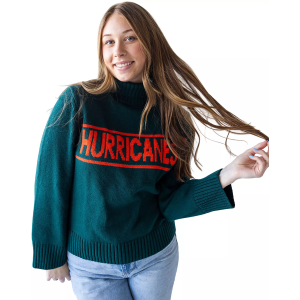 Gameday Social Women's Miami Hurricanes Green Turtleneck Sweater, Medium