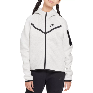 Nike Girls' Sportswear Tech Fleece Full-Zip Hoodie, Small, Light Grey Heather/Black