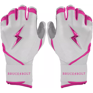 BRUCE BOLT Women's Chrome Series Long Cuff Batting Gloves, Medium, White/Pink