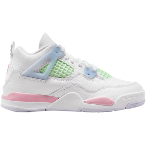 Air Jordan Kids' Preschool 4 Retro 'Love in the Air' Shoes, Size 2.5, White/Med Soft Pink-Half Blue-Vapor Green