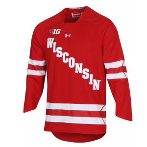 Under Armour Youth Wisconsin Badgers Red Replica Hockey Jersey, Large