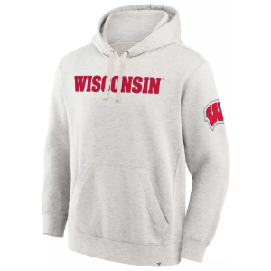 NCAA Men's Wisconsin Badgers Oatmeal Heritage Fleece Pullover Hoodie, Large, Tan