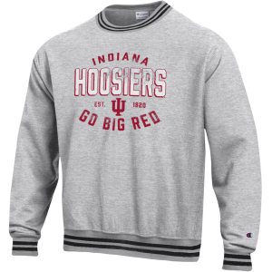 Champion Men's Indiana Hoosiers Reverse Weave Yarn Dye Rib Crew Pullover Sweatshirt, XXL, Black