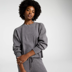 CALIA Women's Clean Crew Sweater, Large, Dark Heather Grey
