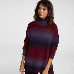 CALIA Women's Oversized Sweater Tunic, Small, Borealis Print Rich Red