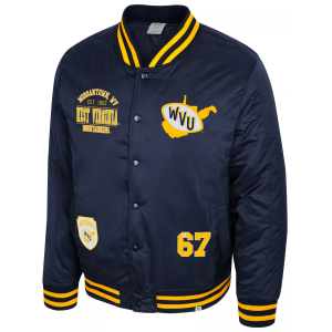Colosseum Men's West Virginia Mountaineers Navy Full-Zip Bomber Jacket, Large, Blue