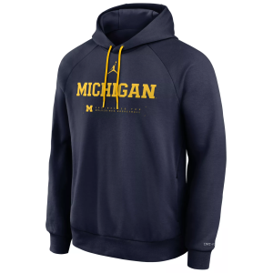 Jordan Men's Michigan Wolverines College Navy Courtside Practice Hoodie, Large, Blue