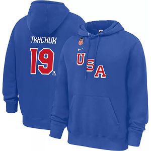 Nike Adult Team USA Matthew Tkachuk #19 Fleece Pullover Hoodie, Men's, Small, Blue