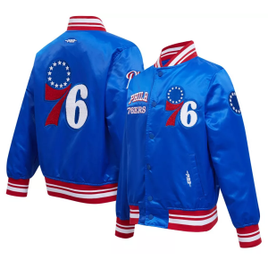 Pro Standard Youth Philadelphia 76ers Blue Ribbed Satin Jacket, Medium, Multi