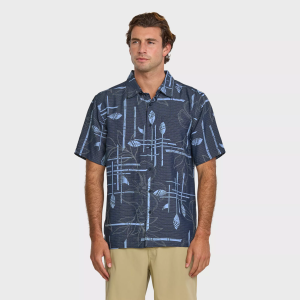 Quiksilver Men's Waterman Paddleout Woven Short Sleeve Shirt, Large, Navy Blazer