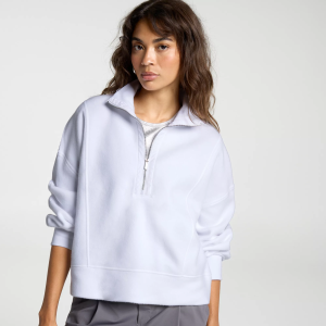 CALIA Women's Elevate Plush 1/4 Zip Pullover, Large, Pure White