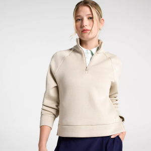 CALIA Women's Pique Soft Scuba 1/4 Zip Pullover, Small, Khaki Sand