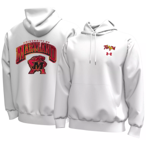 Under Armour Men's Maryland Terrapins White Iridescent Icon Fleece Pullover Hoodie, Large