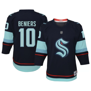 NHL Youth Seattle Kraken Matt Beniers #10 Breakaway Navy Home Replica Jersey, Small/Medium, Blue