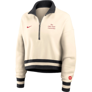 Nike Women's Ohio State Buckeyes Natural Black Cropped 1/4 Zip Jacket, XL