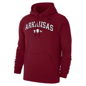Nike Men's Arkansas Razorbacks Crimson Club Fleece Arch Logo Pullover Hoodie, XXL, Red