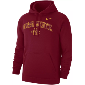 Nike Men's Iowa State Crimson Club Fleece Arch Logo Pullover Hoodie, XL, Red