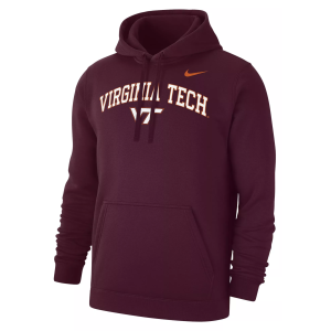 Nike Men's Virginia Tech Hokies Maroon Club Fleece Arch Logo Pullover Hoodie, XXL, Red