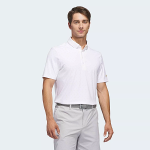 adidas Men's Ultimate365+ Soft Print Golf Polo, XL, White/Semi Ice Tangerine S26