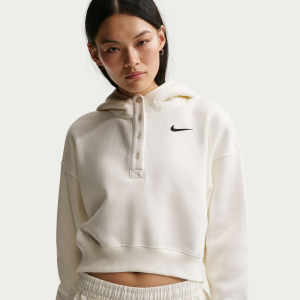 Nike Women's Phoenix Fleece Cropped Henley Hoodie, XL, Sail