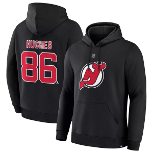 NHL Men's New Jersey Devils Jack Hughes #86 Black Hoodie, Small