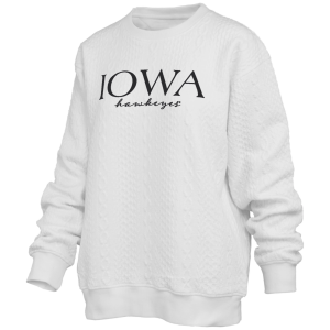 Pressbox Women's Iowa Hawkeyes Ivory Champagne Brandberg Crew Pullover Sweatshirt, Small, White