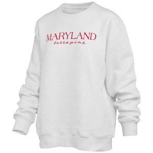 Pressbox Women's Maryland Terrapins Ivory Champagne Brandberg Crew Pullover Sweatshirt, Small, White