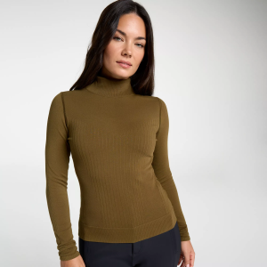 CALIA Women's Seamless Turtleneck Sweater, Medium, Dark Khaki Olive