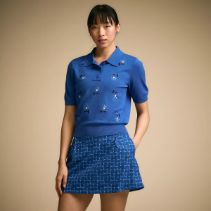 CALIA Women's Sweater Golf Polo, Medium, Dahlia Blue
