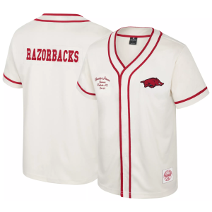 Colosseum Youth Arkansas Razorbacks Cream Hunter Seeker Baseball Jersey, Medium, White